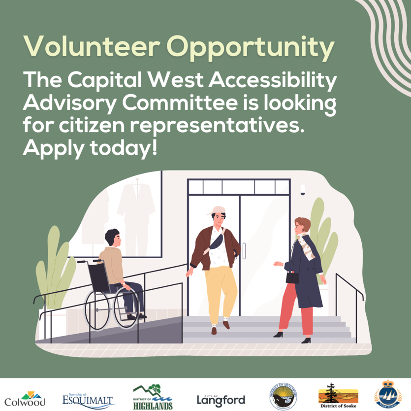 Three people next to building with wheelchair ramp