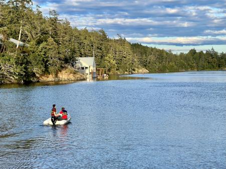 small boat approaching island